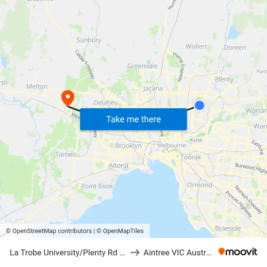 La Trobe University/Plenty Rd #60 to Aintree VIC Australia map