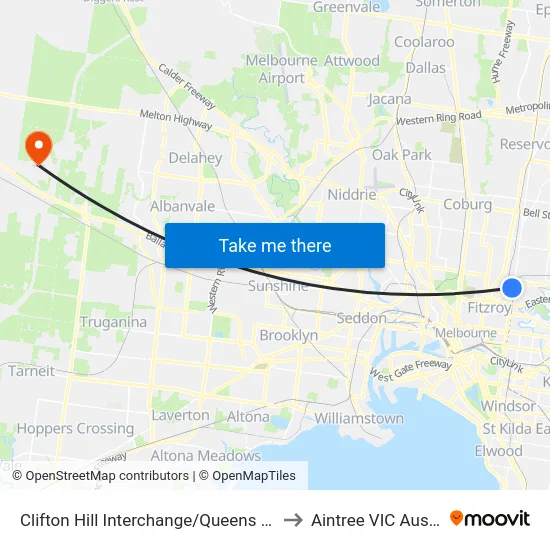 Clifton Hill Interchange/Queens Pde #25 to Aintree VIC Australia map
