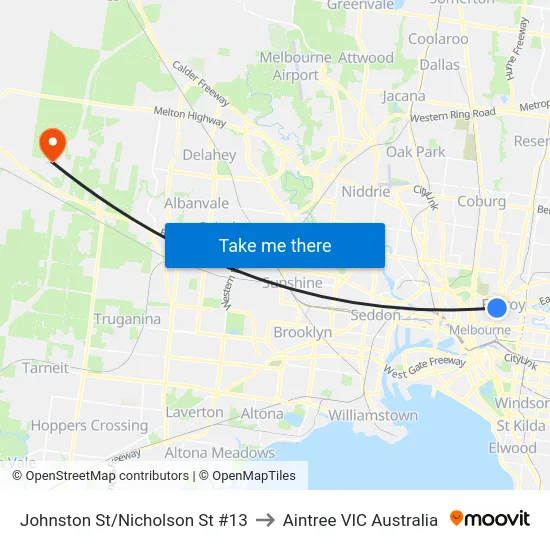 Johnston St/Nicholson St #13 to Aintree VIC Australia map