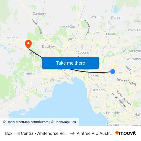 Box Hill Central/Whitehorse Rd #58 to Aintree VIC Australia map