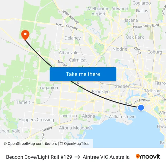 Beacon Cove/Light Rail #129 to Aintree VIC Australia map