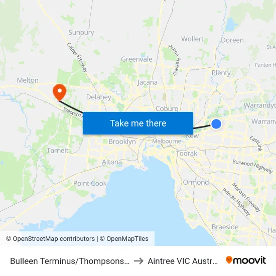 Bulleen Terminus/Thompsons Rd to Aintree VIC Australia map