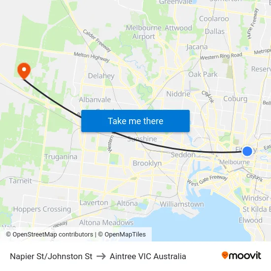 Napier St/Johnston St to Aintree VIC Australia map