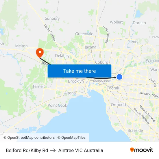 Belford Rd/Kilby Rd to Aintree VIC Australia map