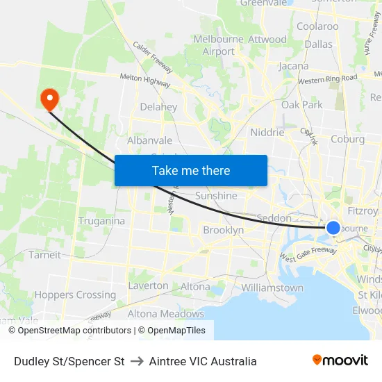 Dudley St/Spencer St to Aintree VIC Australia map