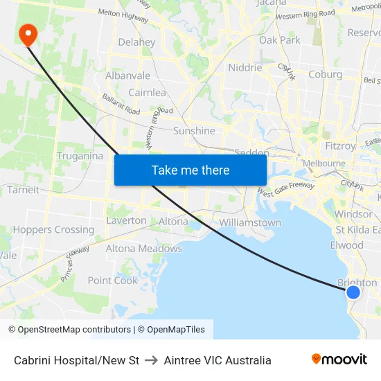Cabrini Hospital/New St to Aintree VIC Australia map