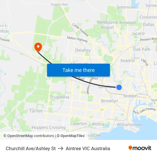 Churchill Ave/Ashley St to Aintree VIC Australia map
