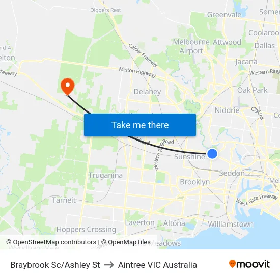 Braybrook Sc/Ashley St to Aintree VIC Australia map