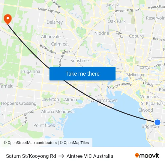 Saturn St/Kooyong Rd to Aintree VIC Australia map