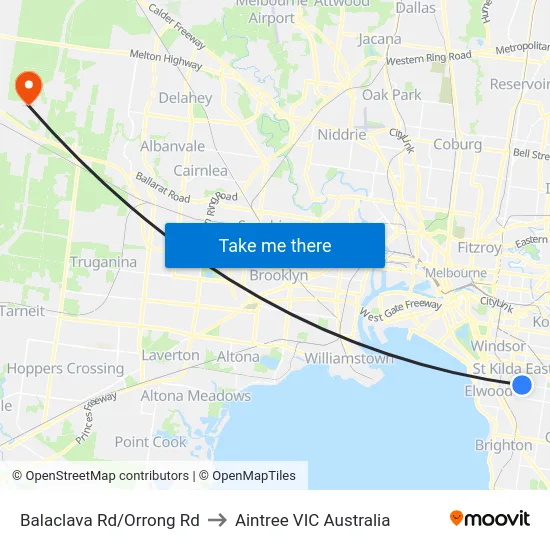 Balaclava Rd/Orrong Rd to Aintree VIC Australia map