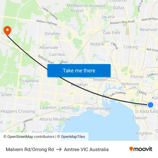 Malvern Rd/Orrong Rd to Aintree VIC Australia map