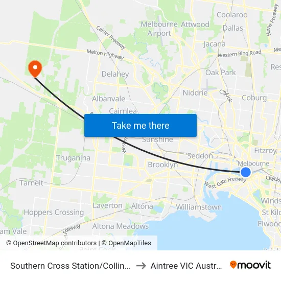 Southern Cross Station/Collins St to Aintree VIC Australia map