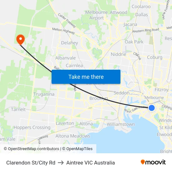 Clarendon St/City Rd to Aintree VIC Australia map
