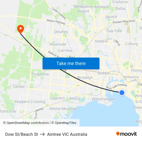 Dow St/Beach St to Aintree VIC Australia map