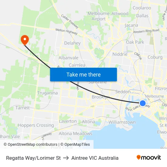 Regatta Way/Lorimer St to Aintree VIC Australia map