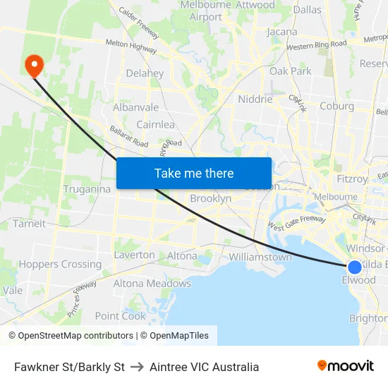 Fawkner St/Barkly St to Aintree VIC Australia map