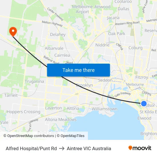Alfred Hospital/Punt Rd to Aintree VIC Australia map