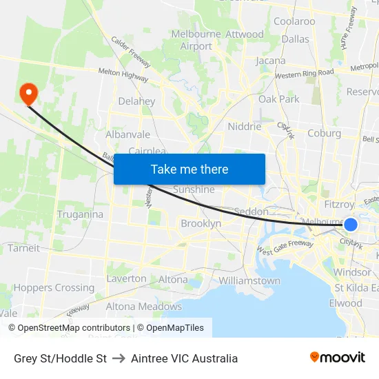 Grey St/Hoddle St to Aintree VIC Australia map
