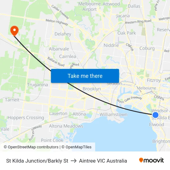 St Kilda Junction/Barkly St to Aintree VIC Australia map