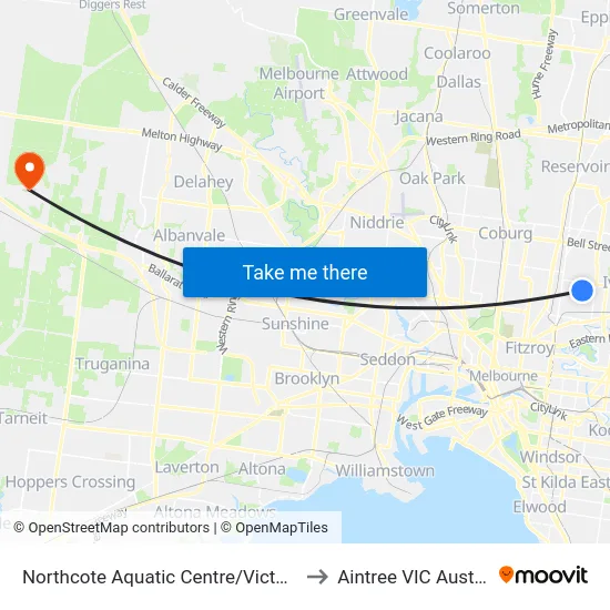 Northcote Aquatic Centre/Victoria Rd to Aintree VIC Australia map