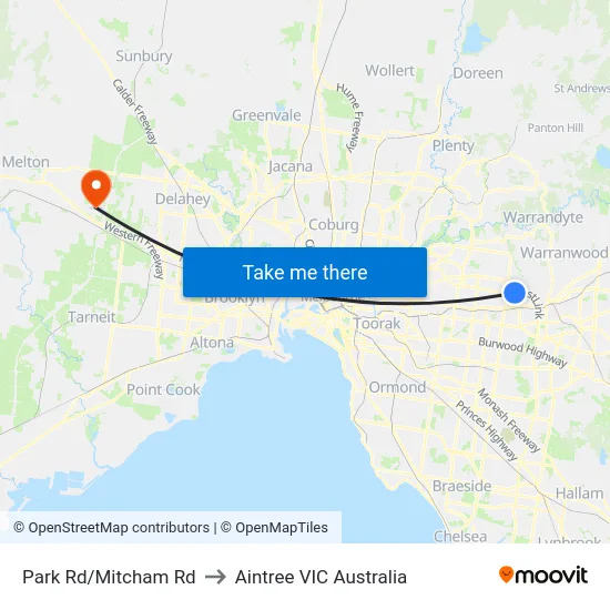 Park Rd/Mitcham Rd to Aintree VIC Australia map