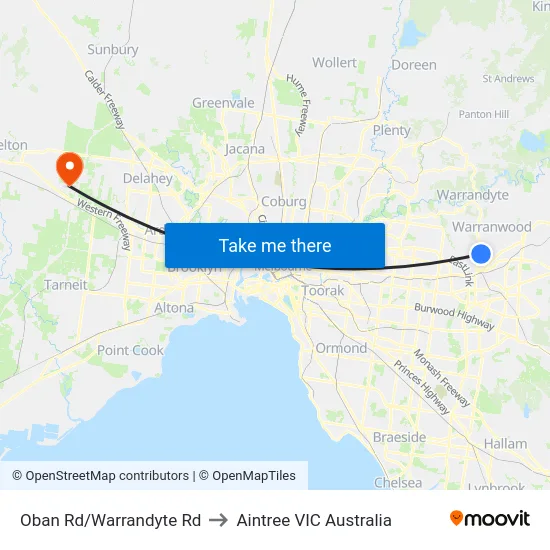 Oban Rd/Warrandyte Rd to Aintree VIC Australia map