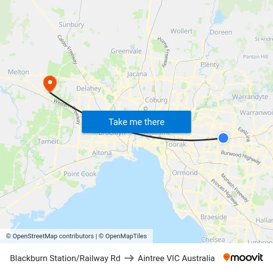 Blackburn Station/Railway Rd to Aintree VIC Australia map