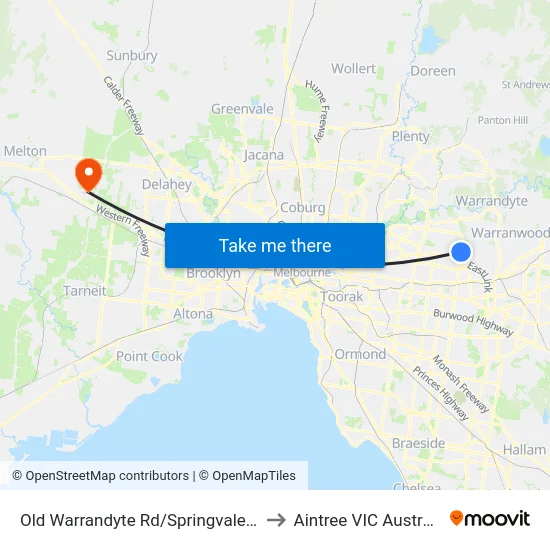 Old Warrandyte Rd/Springvale Rd to Aintree VIC Australia map
