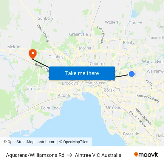 Aquarena/Williamsons Rd to Aintree VIC Australia map