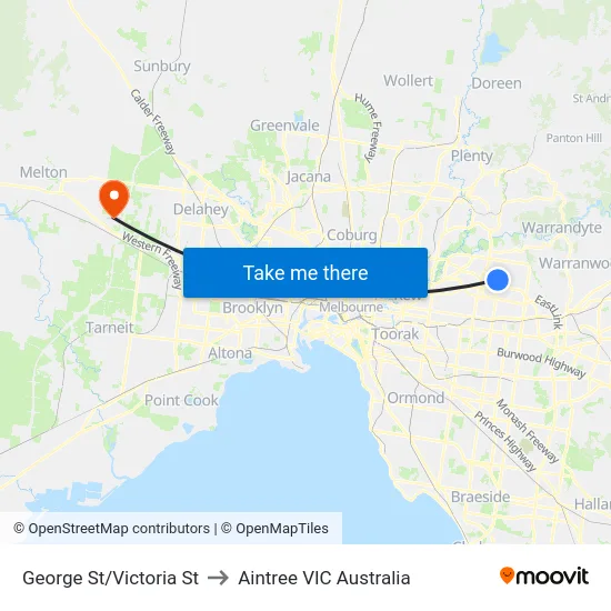 George St/Victoria St to Aintree VIC Australia map