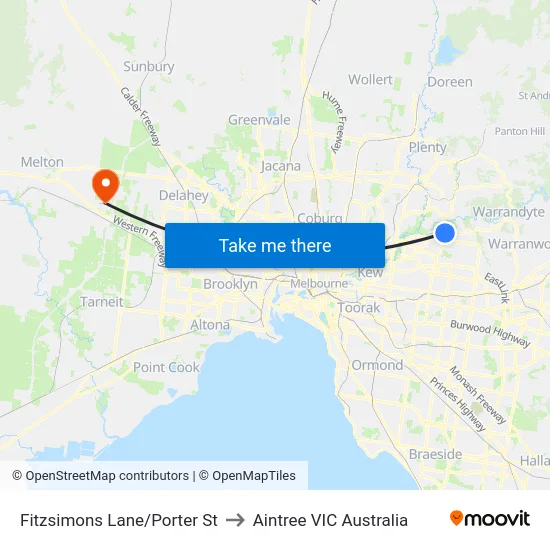 Fitzsimons Lane/Porter St to Aintree VIC Australia map