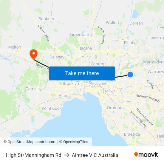 High St/Manningham Rd to Aintree VIC Australia map