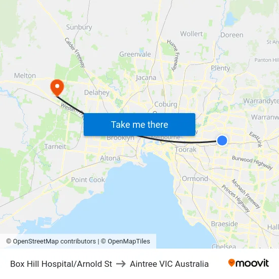 Box Hill Hospital/Arnold St to Aintree VIC Australia map