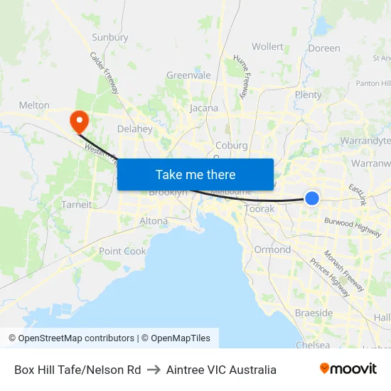Box Hill Tafe/Nelson Rd to Aintree VIC Australia map