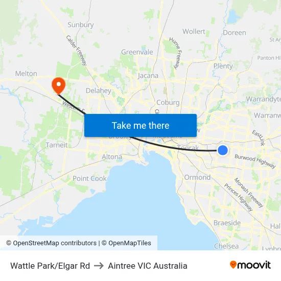 Wattle Park/Elgar Rd to Aintree VIC Australia map