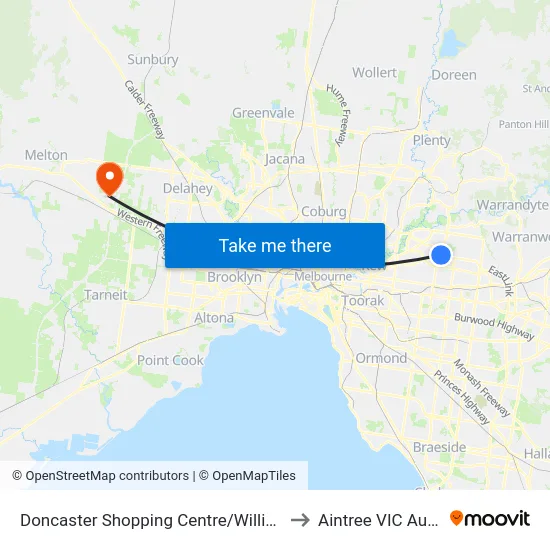 Doncaster Shopping Centre/Williamsons Rd to Aintree VIC Australia map