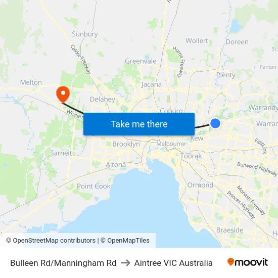 Bulleen Rd/Manningham Rd to Aintree VIC Australia map