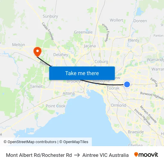 Mont Albert Rd/Rochester Rd to Aintree VIC Australia map