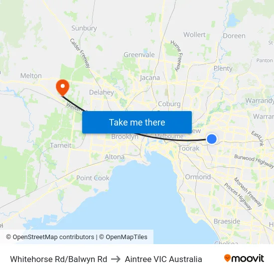 Whitehorse Rd/Balwyn Rd to Aintree VIC Australia map