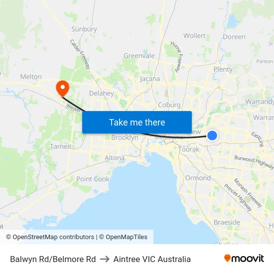 Balwyn Rd/Belmore Rd to Aintree VIC Australia map