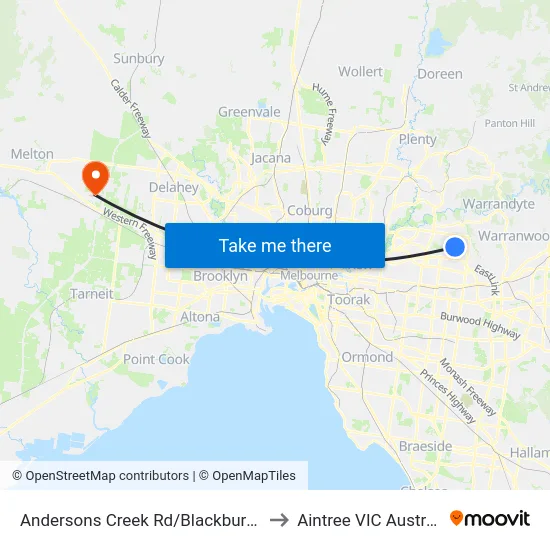 Andersons Creek Rd/Blackburn Rd to Aintree VIC Australia map