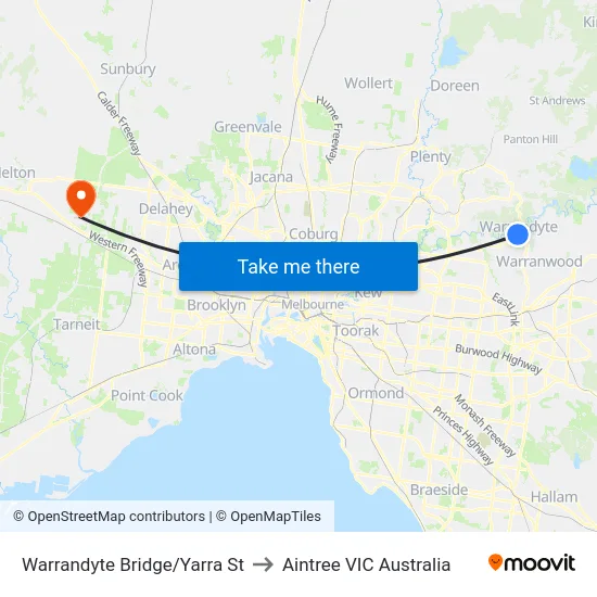 Warrandyte Bridge/Yarra St to Aintree VIC Australia map