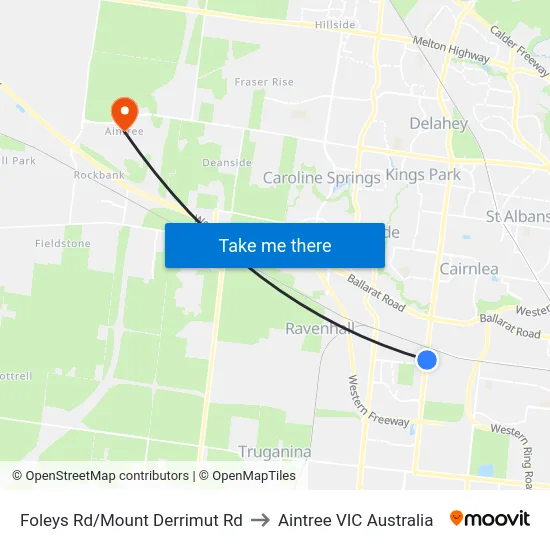 Foleys Rd/Mount Derrimut Rd to Aintree VIC Australia map