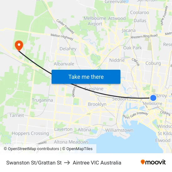 Swanston St/Grattan St to Aintree VIC Australia map