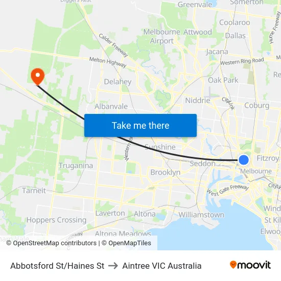 Abbotsford St/Haines St to Aintree VIC Australia map