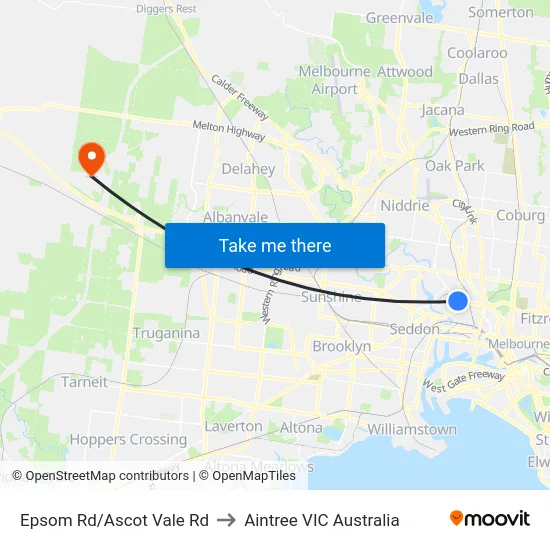 Epsom Rd/Ascot Vale Rd to Aintree VIC Australia map