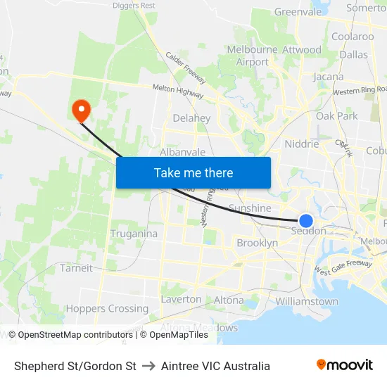 Shepherd St/Gordon St to Aintree VIC Australia map