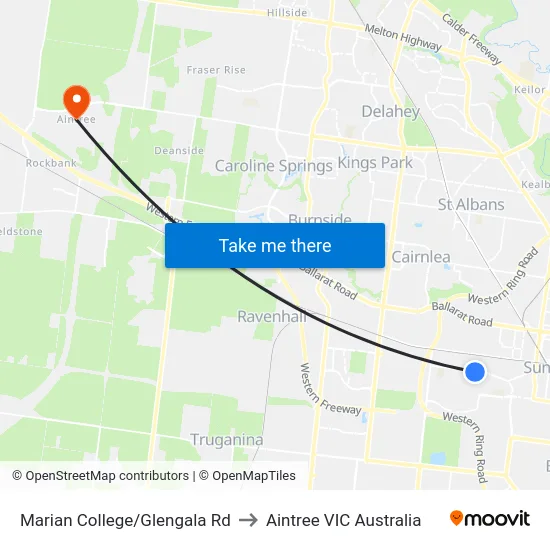 Marian College/Glengala Rd to Aintree VIC Australia map