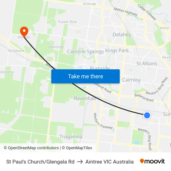 St Paul's Church/Glengala Rd to Aintree VIC Australia map