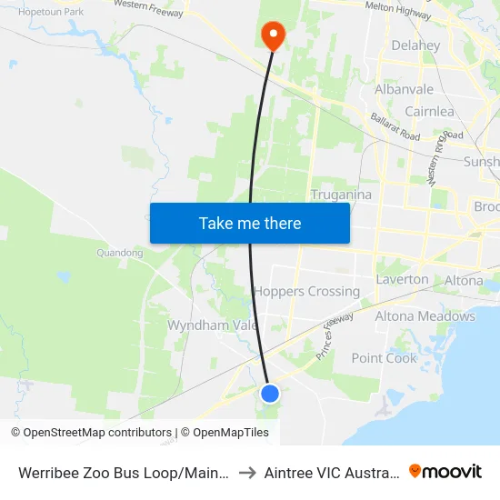 Werribee Zoo Bus Loop/Main Dr to Aintree VIC Australia map